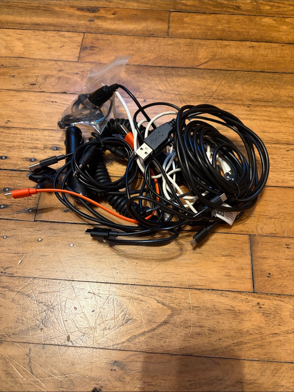 Mixed Electronic Cables/Chargers Bundle in Black, Orange, White - Mystery Bag
